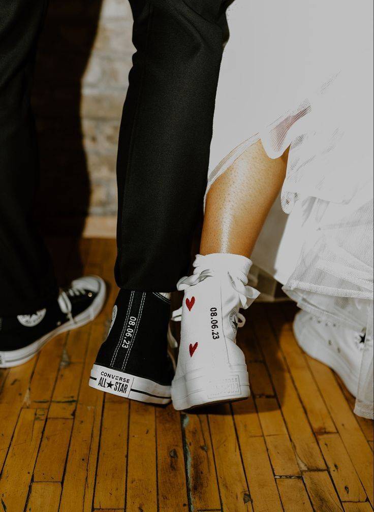 bride and groom wearing sneakers